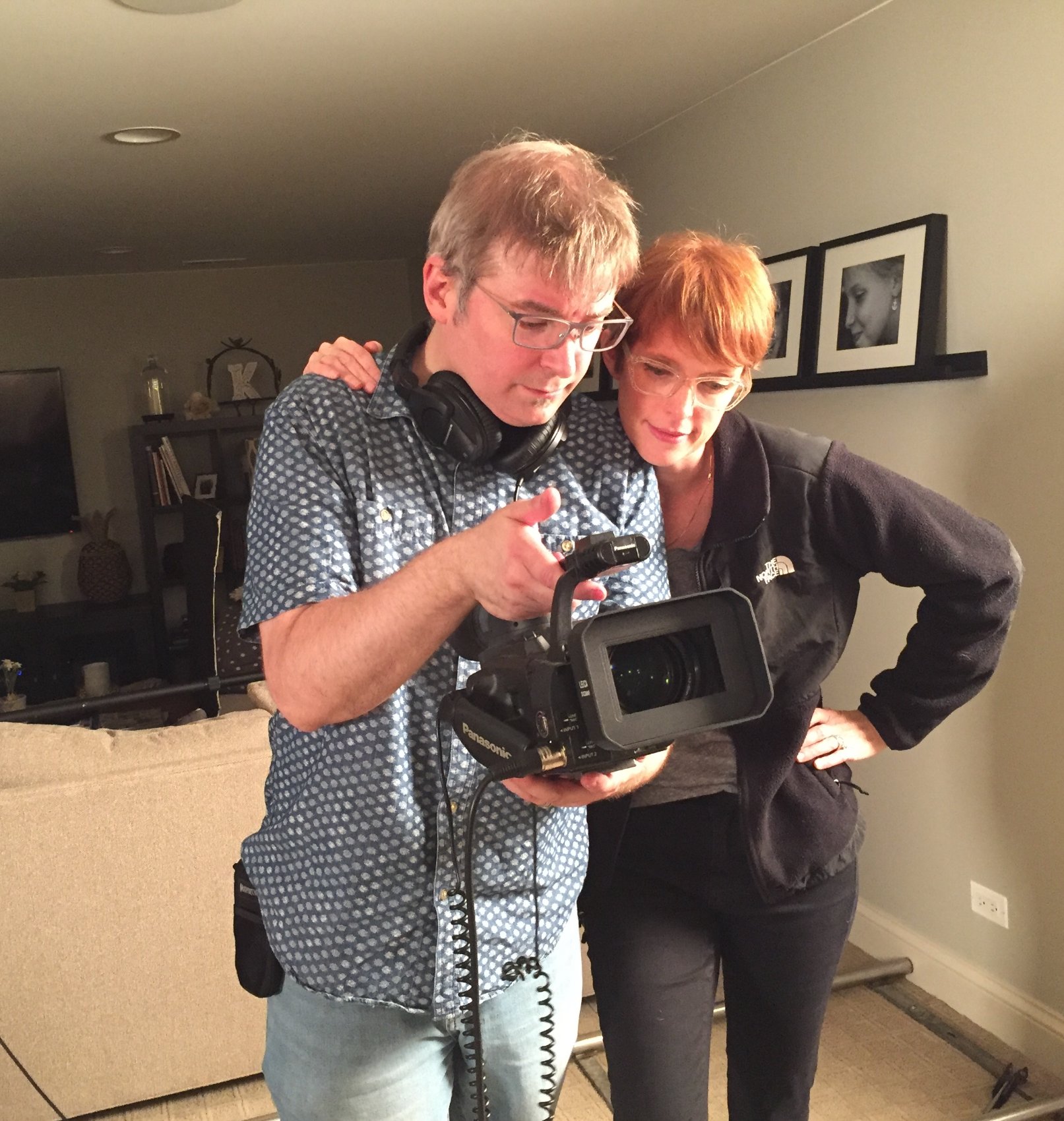 David and Adria reviewing a take