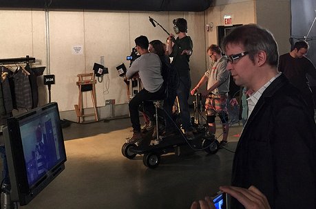 David Tarleton watching a dolly move on the Dark Secrets set