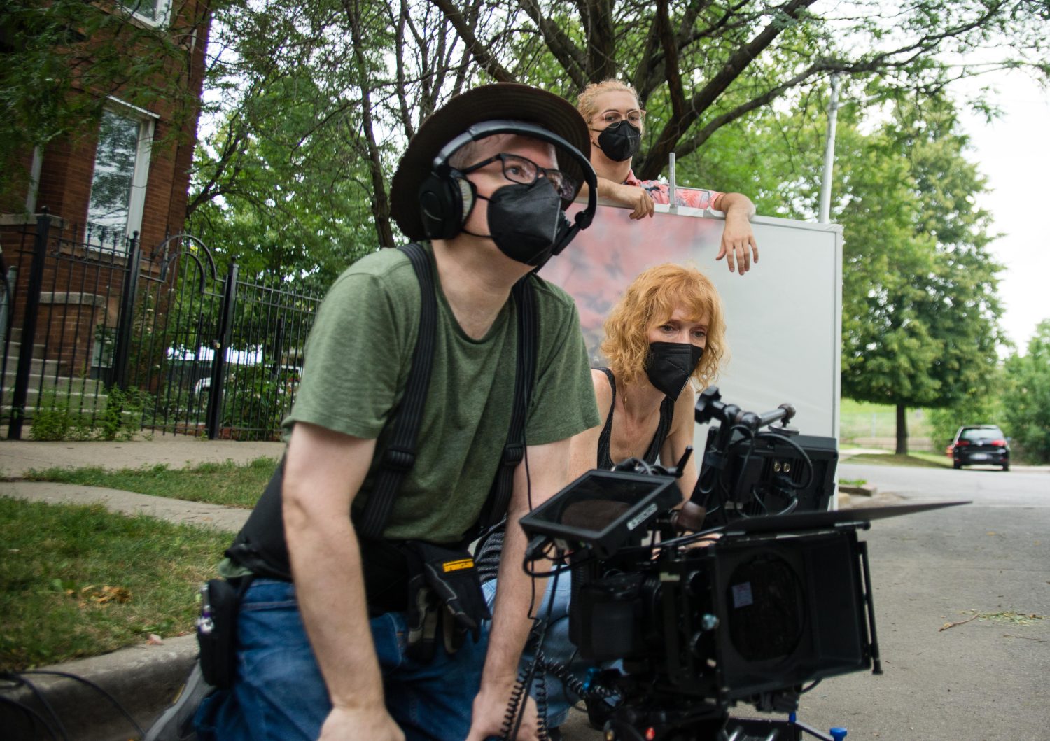 David Tarleton at the monitor on the set of Gray Area