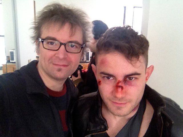 David Tarleton with an actor in injury makeup on Hunter