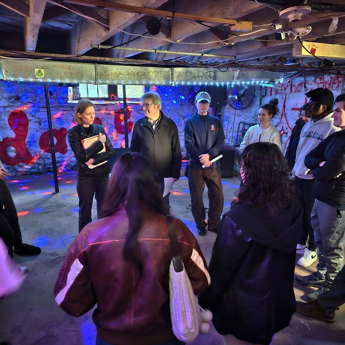 Adria Dawn and David Tarleton with the student cast and crew on the Spiral set
