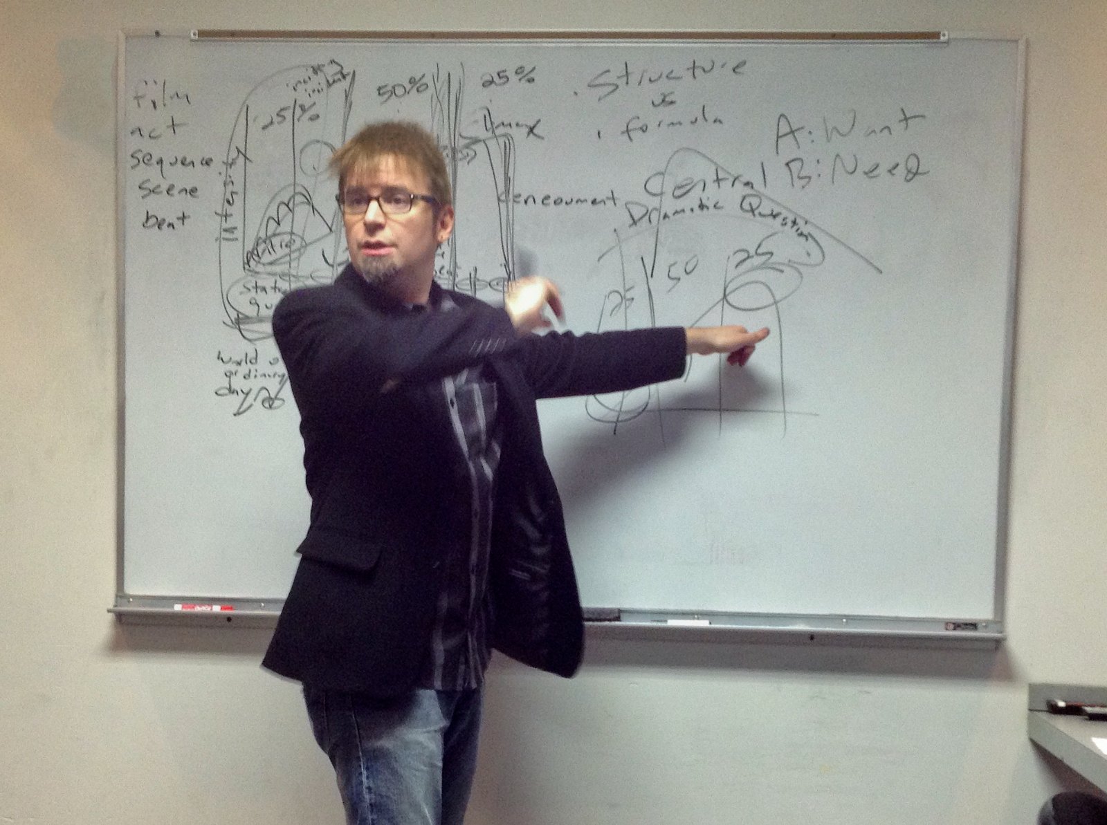 David Tarleton teaching film structure at the whiteboard